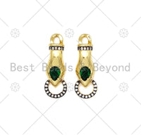 Green CZ Micro Pave Hand Shape Connector, 18K Gold Filled Hand Charm, Necklace Bracelet Charm Pendant, 36x13mm, Sku#L618