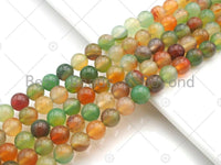 Multicolor Agate Beads, 6mm/8mm/10mm/12mm Round Smooth Green Red Orange White Agate, 15.5" Full Strand, sku#UA111