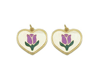 Enamel Tulip Flower On Heart Shape Pendant, Sku#L649