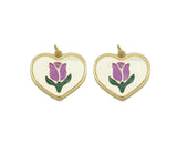 Enamel Tulip Flower On Heart Shape Pendant, Sku#L649