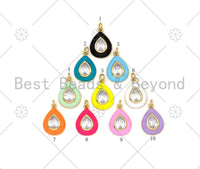 Colorful Enamel Teardrop Shape Pendant, 18K Gold Filled CZ Micro Pave Charm,Necklace Bracelet Charm Pendant,14x19mm,Sku#F1434