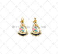 Colorful Enamel Sailing Boat Shape Pendant,18K Gold Filled Enamel Charm, Necklace Bracelet Charm, 15x10mm,Sku#Y525