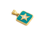 Enamel Colored Star on Square Pendant, CZ Micro Pave Oil Drop Square pendant, Enamel Jewelry,13x15mm,sku#F941