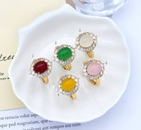 CZ Colorful Oval Jade Adjustable Ring, Sku#LX53