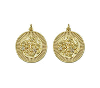 CZ Embossed Flower On Round Coin Charm, Sku#F1485