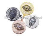 CZ Micro Pave Round Evil Eye on Disc Pendant, Cubic Zirconia Pendant, Silver/Gold/Rose Gold/Black Tone, 30mm, Sku#F150