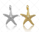 CZ Micro Pave Starfish Pendant, Cubic Zirconia Starfish Pendant Charm for Necklace Bracelet Earrings Making, 19x22mm,sku#L359