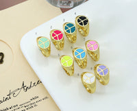 Enamel Peace Sign On Round Adjustable Ring, Sku#X325