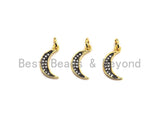 Clear Black CZ Micro Pave Crescent Moon Pendant, Cubic Zirconia Pendant, 24K Gold Tone, 7x14mm, Sku#Z489