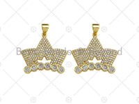 18K Gold Micro CZ Pave King Crown Pendant, Gold Crown Charm,  Crown Beads, Jewelry Findings, 25x22mm,sku#LK44