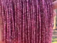 Quality Pink Tourmaline Faceted Round Beads, 2mm/3mm Genuine Small Beads, 15.5'' Full Strand, SKU#U1220