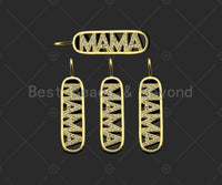 CZ Micro Pave Mama Word On Long Oval Frame Shape Pendant, 18K Gold Filled Charm, DIY Mother's Day Necklace Bracelet Pendant,9x36mm,Sku#JL49