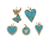 CZ Turquoise Heart Butterfly Charm, Sku#L657