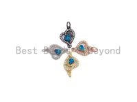 Clear CZ Micro Pave Blue Opal Heart Pendant,Cubic Zirconia Opal Heart Charm, Gold/Silver/Rose Gold/Black Tone, 12x17mm, sku#Z1028