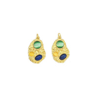 Yellow Green Blue Cat's Eye Stone On Oval Pedant Charm, Sku#Y801