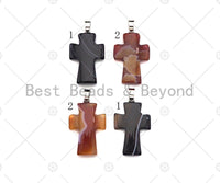 High Quality Natural Black White/Dark Red Agate Cross Pendant, Necklace Agate Pendant,22x32mm,Sku#YK23