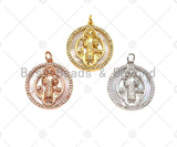 CZ Micro Pave Virgin Mary Mother of Pearl On Round Coin Charms, 18K Gold MOP Pendnat,Virgin Mary Pendant,Necklace Charms, 22x24mm, Sku#Z1251