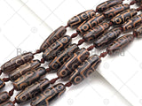 Natural Tibetan Agate Barrel Beads, Brown Black Dzi Drum Beads, Tibetan Dzi Beads, 10x30mm, Sku#U1044