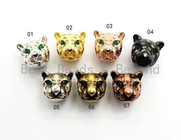 NEW STYLE CZ Micro Pave  Leopard Head Beads, Cubic Zirconia Panther Head Spacer Beads, Animal Beads, Men's Bracelet Findings,15mm, sku#Y108