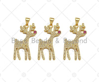 CZ Micro Pave 18k Gold Reindeer Shape Pendant, Cubic Zirconia Pendant, Christmas Charm, CZ Micro Pave Pendant, 28x14mm, Sku#LK209