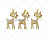 CZ Micro Pave 18k Gold Reindeer Shape Pendant, Cubic Zirconia Pendant, Christmas Charm, CZ Micro Pave Pendant, 28x14mm, Sku#LK209