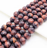 High Quality Natural Faceted Red Brown Tiger Eye Beads, 6mm/8mm/10mm/12mm Red Tiger Eye Gemstone Beads, 15inch Full strand, SKU#U351