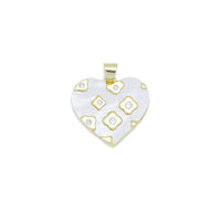 CZ Pave Flower On Mother of Pearl Heart Charm Pendant, Sku#LK954