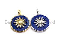 Pave CZ Blue Enamel Sunflower Star Charms Pendant, Enamel Pendant,Round Enamel, Oil Drop jewelry Findings, 18x20mm,sku#Z381