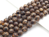 Natural Tibetan Agate Football Line Beads, Dzi Agate beads, 10mm/12mm Round Tibetan Agate, 15.5" Full Strand, sku#U857