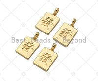 Chinese Wealth Character Rectangle Shape Pendant, 14K Gold Medallion Charm, Rich Charater, Necklace Bracelet Charm Pendant,9x14mm,Sku#ZX11