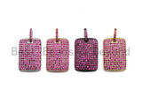 Fuchsia CZ Micro Pave Rectangle Pendant/Charm, Cubic Zirconia Pendant, Pave Dog Tag, 18x27mm, sku#X48