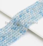 High Quality Natural Aquamarine Round/Rondelle beads, 3mm/4mm/3x4mm, Faceted Round/ Roundelle Gemstone Beads, 15.5inch strand, SKU#U421