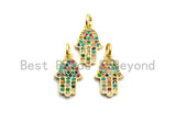 CZ Colorful Micro Pave Hamsa Hand Pendant, Hamsa Hand Shaped Pave Pendant, Gold plated, 10x16mm, Sku#F734