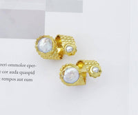 Gold Round Pearl Adjustable Ring, Sku#YT42