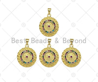 Colorful CZ Micro Pave North Star On Round Coin Shape Pendant,Dainty Gold Medallion Charm,Necklace Bracelet Charm Pendant,19x23mm, Sku#LK223