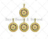 Colorful CZ Micro Pave North Star On Round Coin Shape Pendant,Dainty Gold Medallion Charm,Necklace Bracelet Charm Pendant,19x23mm, Sku#LK223