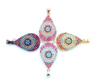 CZ Micro Pave Fuchsia Teardrop Evil Eye Pendant, 16x30mm, sku#F12