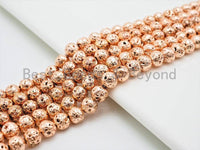 Wholesale Rose Gold Plated Lava Round Beads, 4mm/6mm/8mm/10mm/12mm Rose Gold Gemstone Beads,15.5" Full Strand,SKU#S111