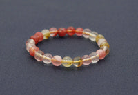 Round Faceted Strawberry and Golden Quartz Beads Stretchy Bracelet, Sku#EF109