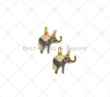 CZ Micropave Grey Enamel Cute Elephant Shape Pendant,18K Gold Filled Elephant Charm,  Necklace Bracelet Charm Pendant,14x14mm,Sku#Y538