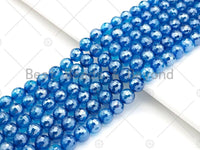 Mystic Natural Blue Agate Round Faceted Beads, 6mm/8mm/10mm/12mm Natural Agate Beads, 15.5'' Full Strand, Sku#UA221