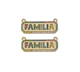 Gold Colorful CZ Familia Word On Rectangle Charm, Sku#Y725