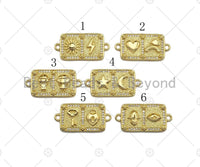 18k Gold Medallion Rectangle Charms, Gold Bar Connector,  Star Moon Hamsa Eye Boy Girl Medallion Charm,16x32mm, Sku#LK152