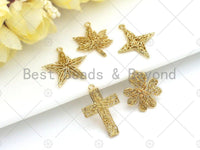 Filigree Gold Lacy Charm, Star/Clover/Cross/Leaf Brushed Gold Twisted Wire Charm Pendants for Earrings necklace making, sku#CP09