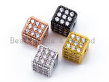 CZ Micro Pave 6mm Cube Spacer Beads, Cubic Zirconia Spacer Beads, Gold,Silver,Rose Gold,Black Tone, sku#C22