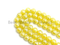 Mystic Plated Yellow Jade Round Faceted Beads, 6mm/8mm/10mm/12mm/14mm Yellow Color Jade Gemstone Beads, 15.5inch strand, SKU#U436