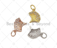 CZ Micro Pave Shell Leaf Shape Pendant/Charm, Bracelet Necklace CZ  Leaf Pendant Charm, Silver/Gold/Rose Gold Tone, 12x11mm,Sku#Y373