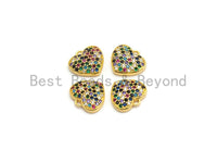 CZ Multi-color Micro Pave Heart Pendant, Heart Shaped Pave Pendant, Gold plated Heart Charm, 12x11mm, Sku#B117