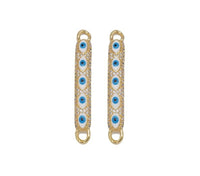 Gold CZ Enamel Evil Eye Long Bar Connector, Sku#LD330