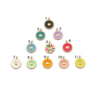 Colorful Enamel CZ Gold Daisy Flower Charm, Sku#F1514C